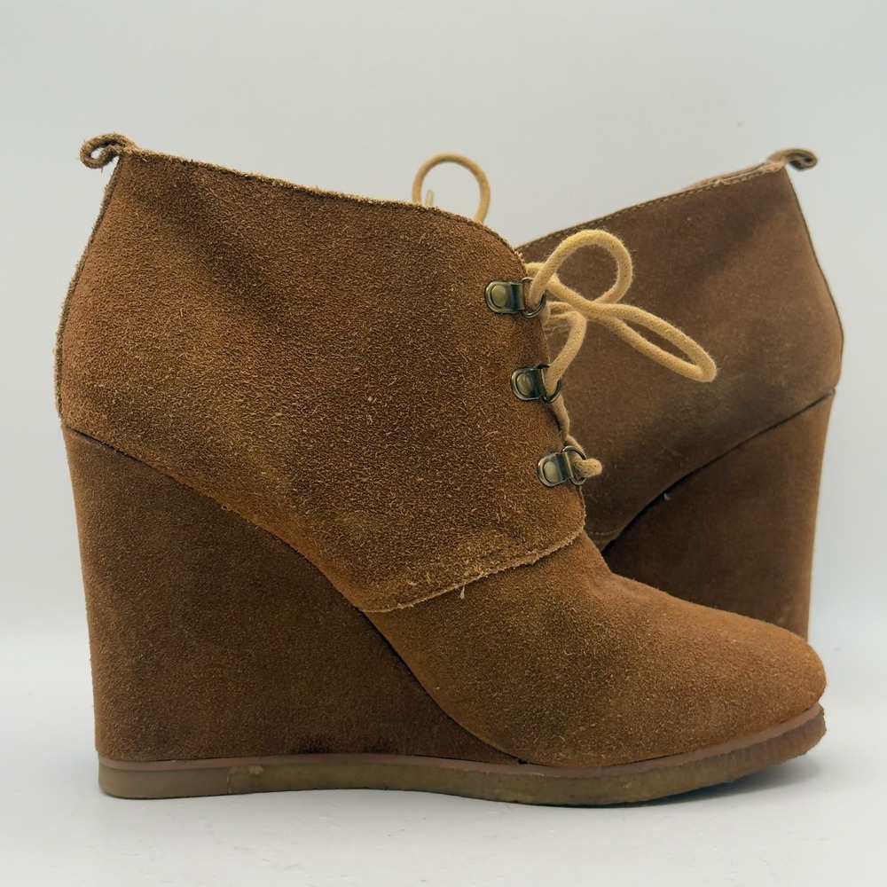 Steve Madden Suede Wedge Ankle Boots Womens 9.5 Brown Lace Up Crepe Sole Booties